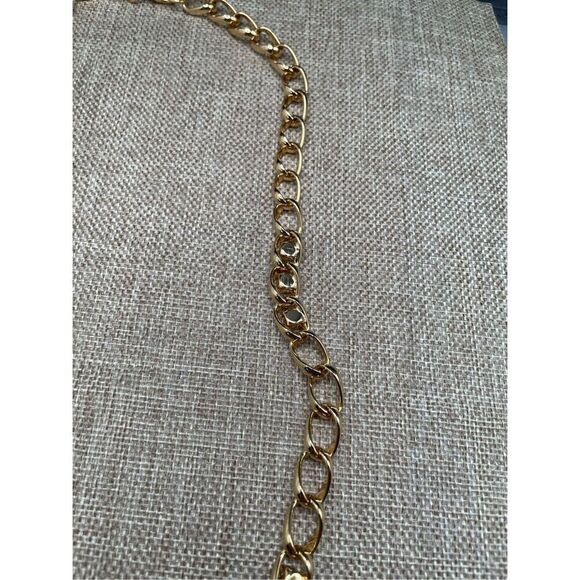 Rhinestone and Gold Tone Bold Chain Length Necklace Elegant - Picture 9 of 10